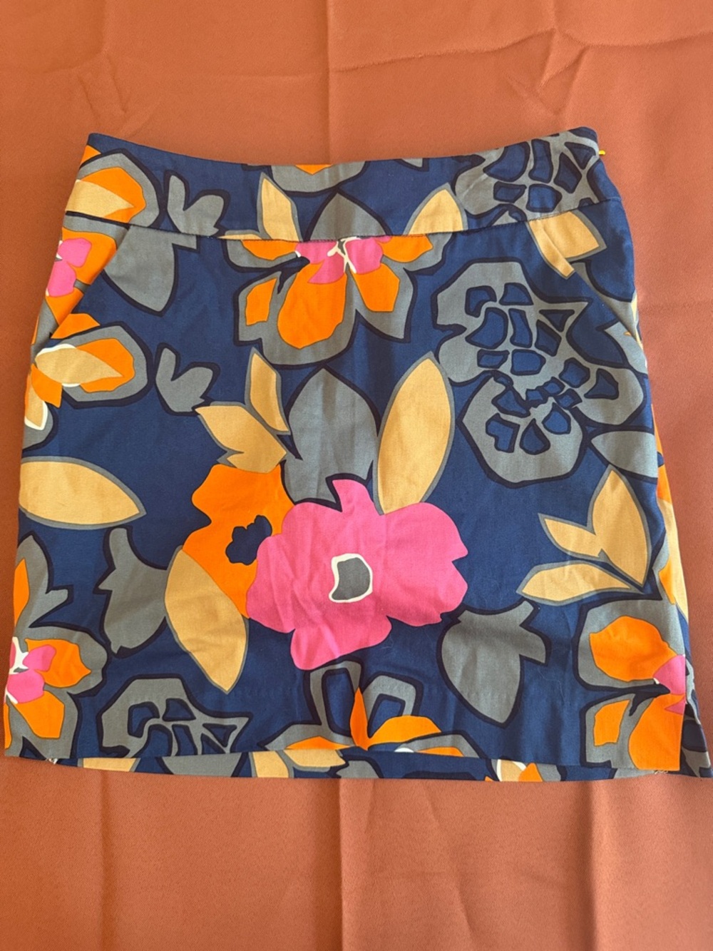 Navy Floral Mini Skirt with Pink & Orange Blooms